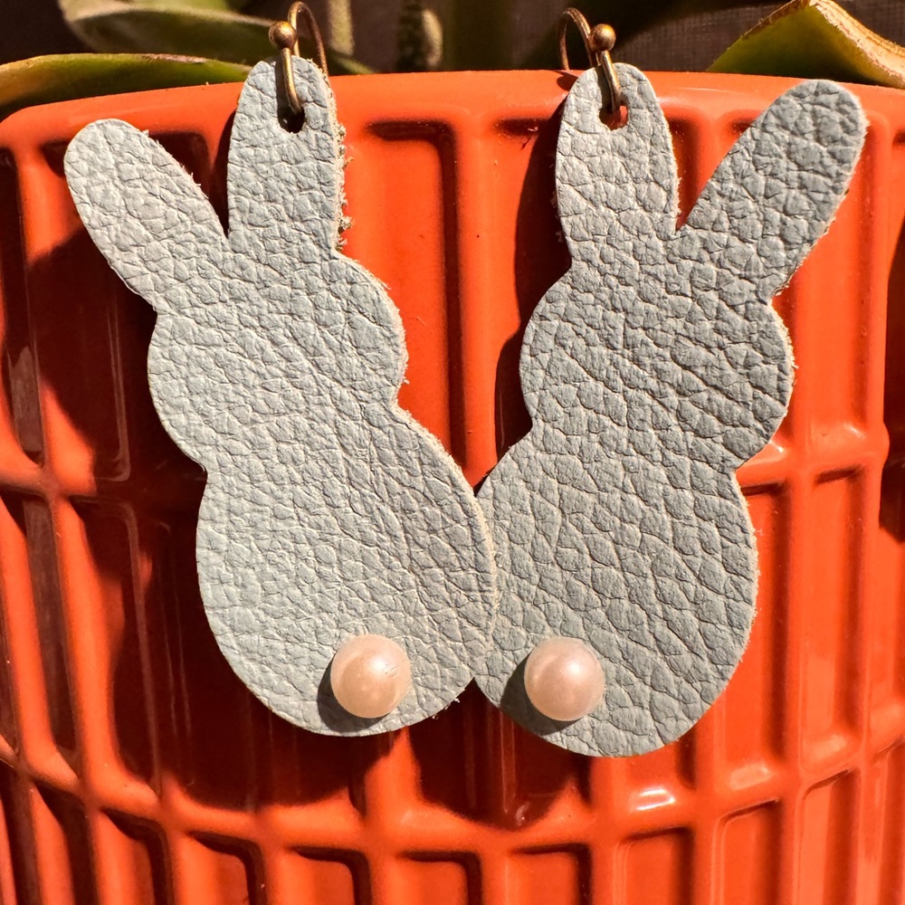 Blue Leather Bunny Earrings